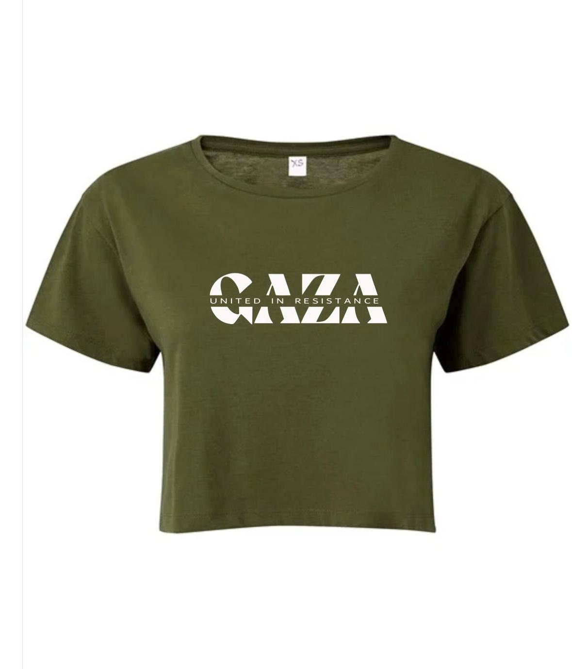 GAZA – United in Resistance Oversized Crop Tee (Moss Green)
