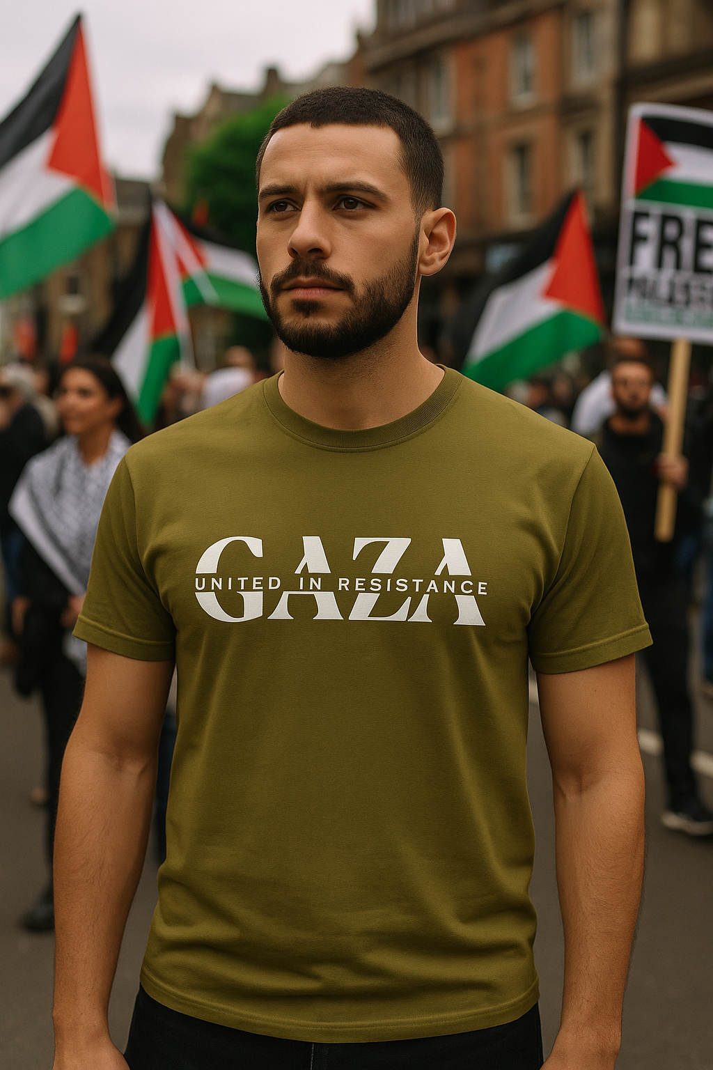 GAZA – United in Resistance Premium Tee (Olive Green)
